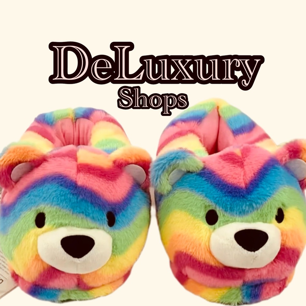Kawaii Bear Slippers - rainbow color